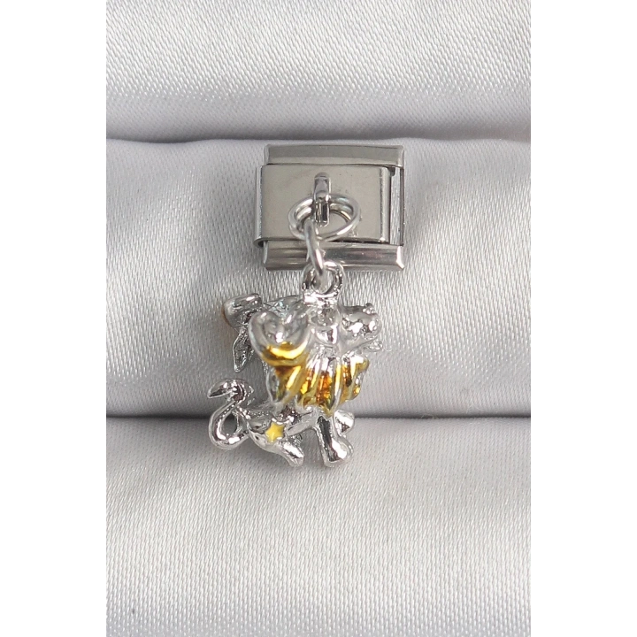 Mey İthalat® 316L Çelik Gümüş Renk Sallantı Aslan Model Nomination Charm