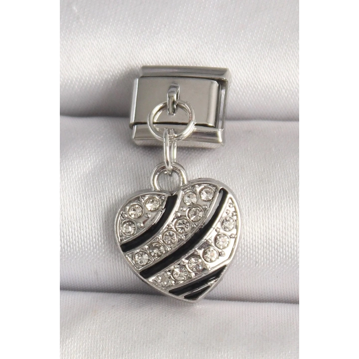 Mey İthalat® 316L Çelik Gümüş Renk Zirkon Taşlı Kalp Model Nomination Charm