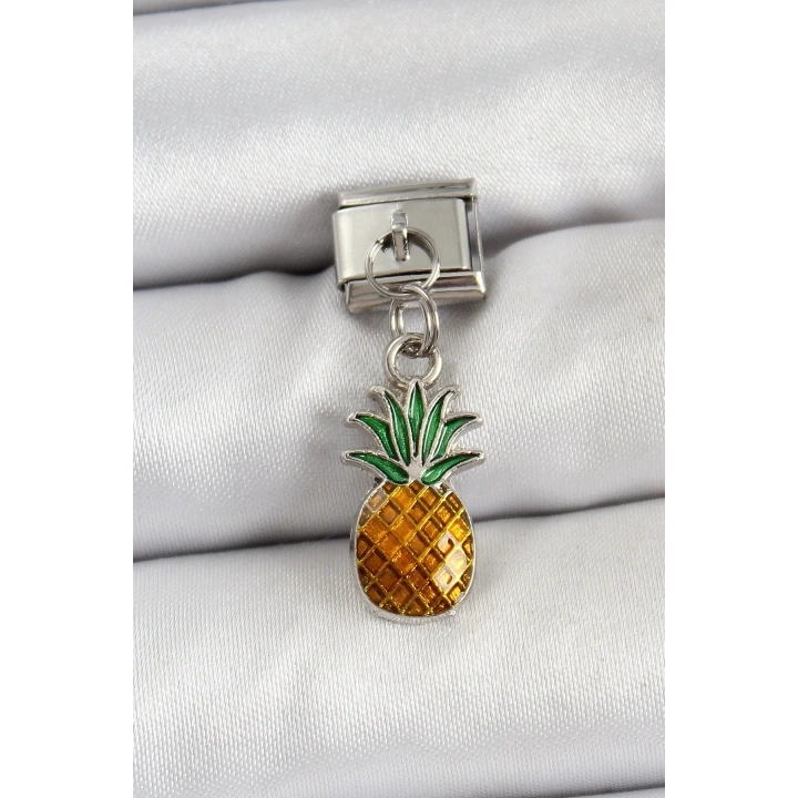 Mey İthalat® 316L Çelik Sallantılı Ananas Model Gümüş Renk Nomination Charm