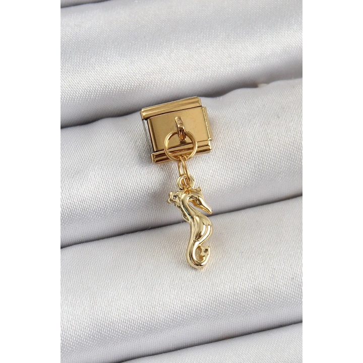 Mey İthalat® 316L Çelik Sallantılı Deniz Atı Model Gold Renk Nomination Charm
