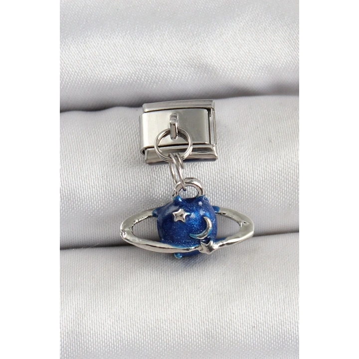 Mey İthalat® 316L Çelik Sallantılı Satürn Model Gümüş Renk Nomination Charm
