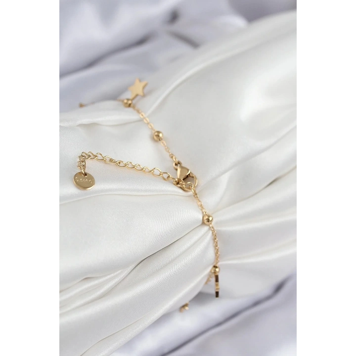 Mey İthalat® 316L Çelik Sıralı Yıldız Model Gold Renk Kadın Bileklik