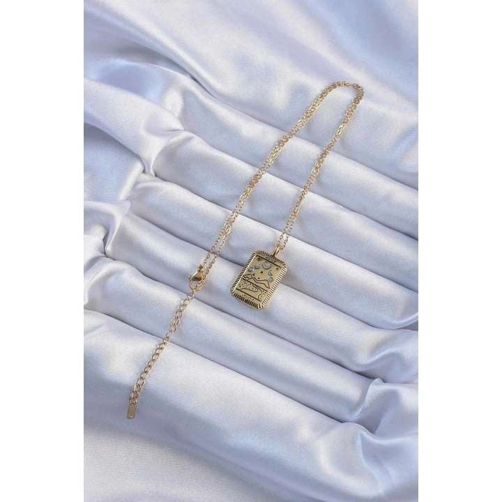 Mey İthalat® 316L Çelik Zincir Eskitme Altın Renk Ay Figürlü Tarot Kolye