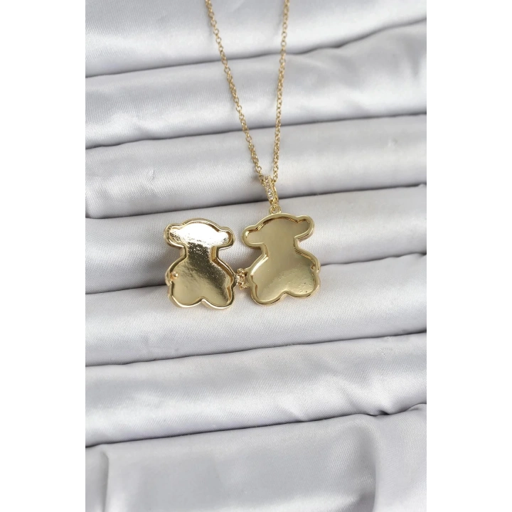 Mey İthalat® 316L Çelik Zincir Gold Renk Ayıcık Model Açılabilir Kadın Kolye