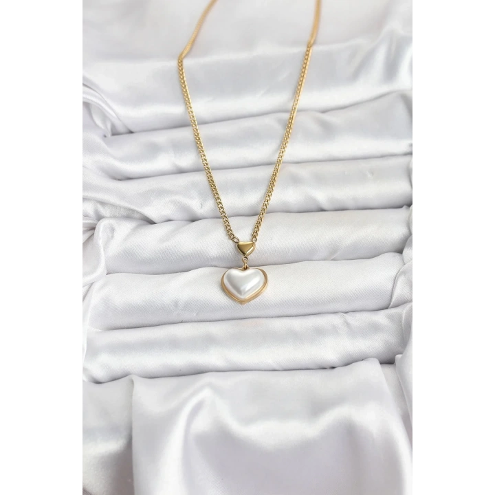 Mey İthalat® 316L Çelik Zincir Gold Renk Bombeli Kalp Model Kadın Kolye
