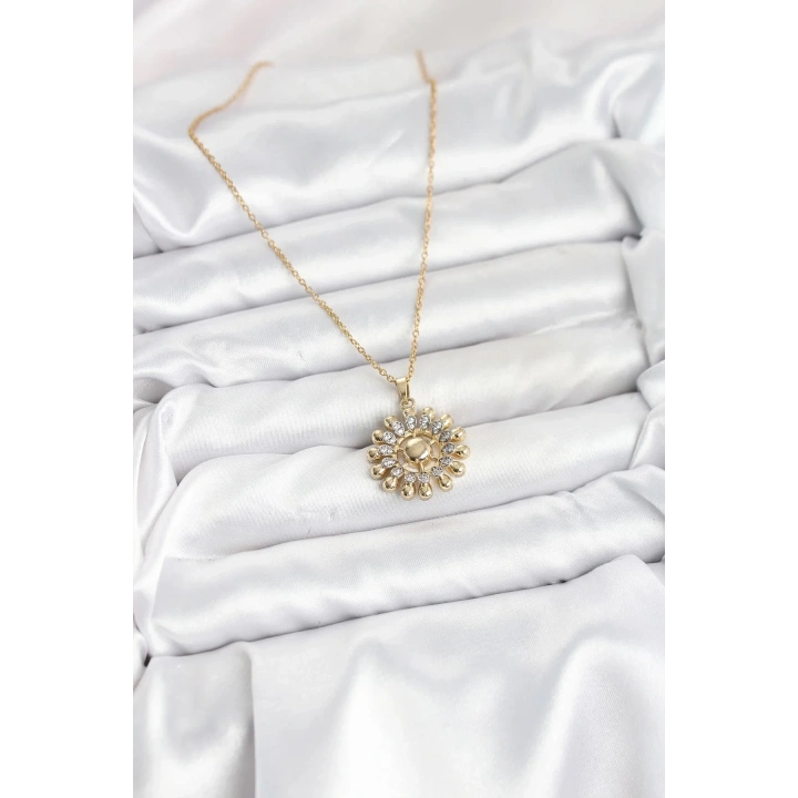 Mey İthalat® 316L Çelik Zincir Gold Renk Güneş Model Kadın Kolye