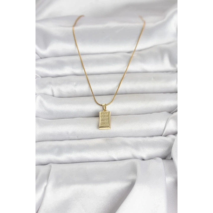Mey İthalat® 316L Çelik Zincir Gold Renk Külçe Altın Model Kadın Kolye
