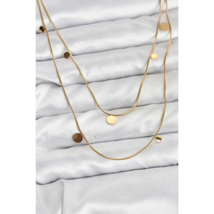 Mey İthalat® 316L Çelik Zincir Gold Renk Pullu Kadın Kolye