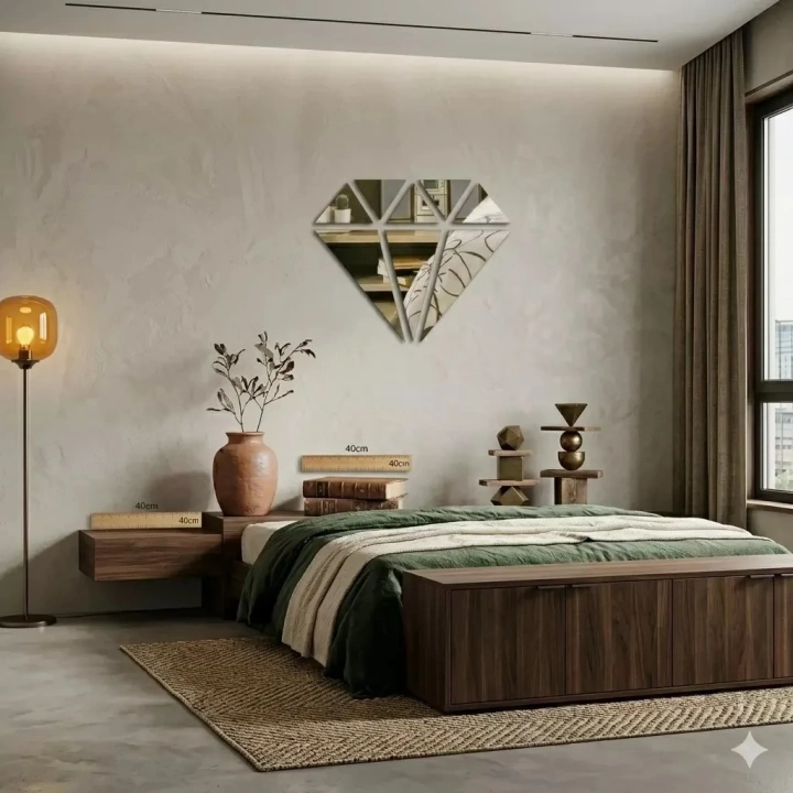 Mey İthalat® 40x40 cm Elmas Formlu Kırılmaz Pleksi Ayna - Geometrik Duvar Dekoru