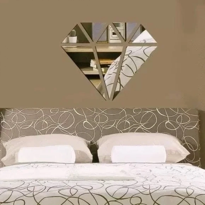 Mey İthalat® 40x40 cm Elmas Formlu Kırılmaz Pleksi Ayna - Geometrik Duvar Dekoru
