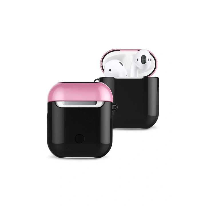 Mey İthalat®  Airpods 2 (2.nesil) 3in1 Kılıf - Siyah-Pembe