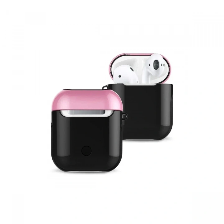 Mey İthalat®  Airpods 2 (2.nesil) 3in1 Kılıf - Siyah-Pembe
