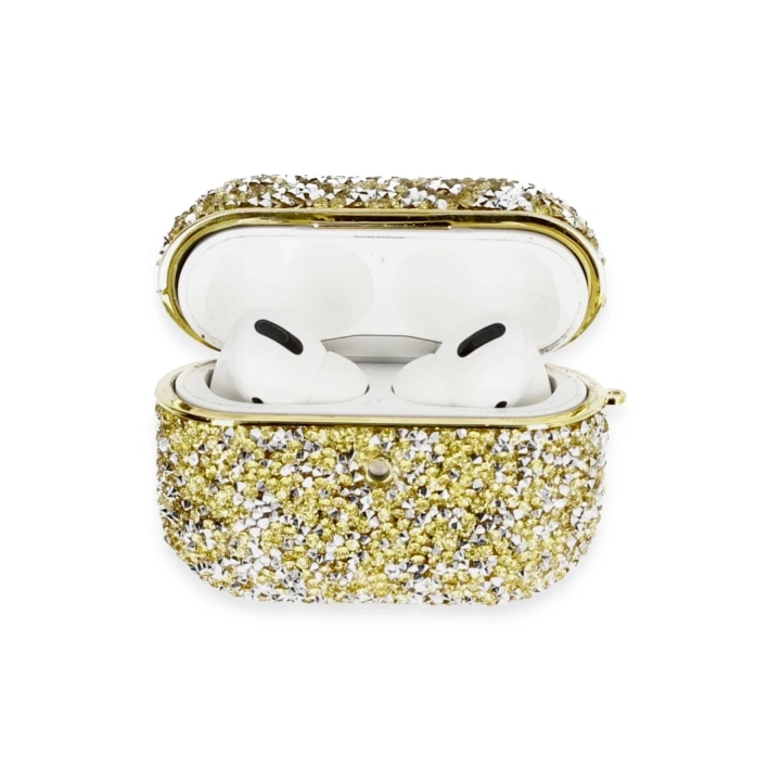 Mey İthalat®  Airpods Pro 2 (2.nesil) Luz Taşlı Kılıf - Gold