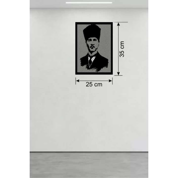 Mey İthalat® Atatürk Line Art Metal Görünümlü Ahşap Tablo - Modern Ofis ve Ev Dekoru