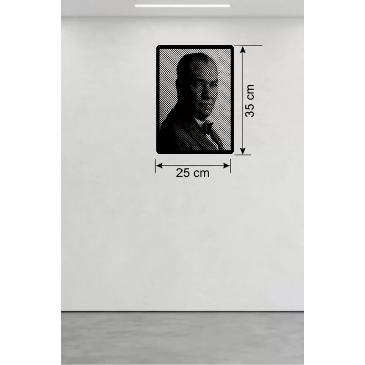 Mey İthalat® Atatürk Line Art Metal Görünümlü Ahşap Tablo - Modern Ofis ve Ev Dekoru