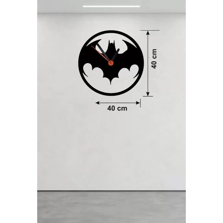 Mey İthalat® Batman Yarasa Logolu Ahşap Duvar Saati - 40x40 cm Dekoratif DC Temalı