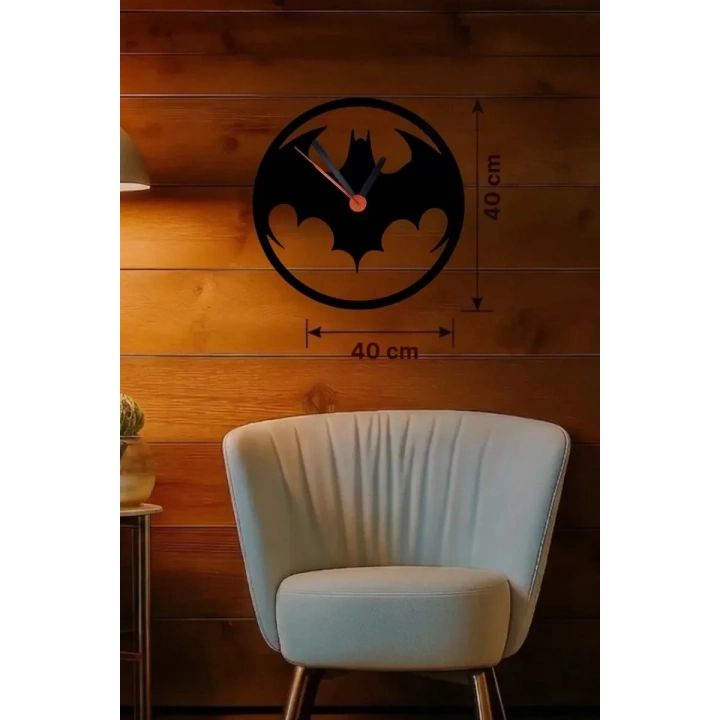 Mey İthalat® Batman Yarasa Logolu Ahşap Duvar Saati - 40x40 cm Dekoratif DC Temalı