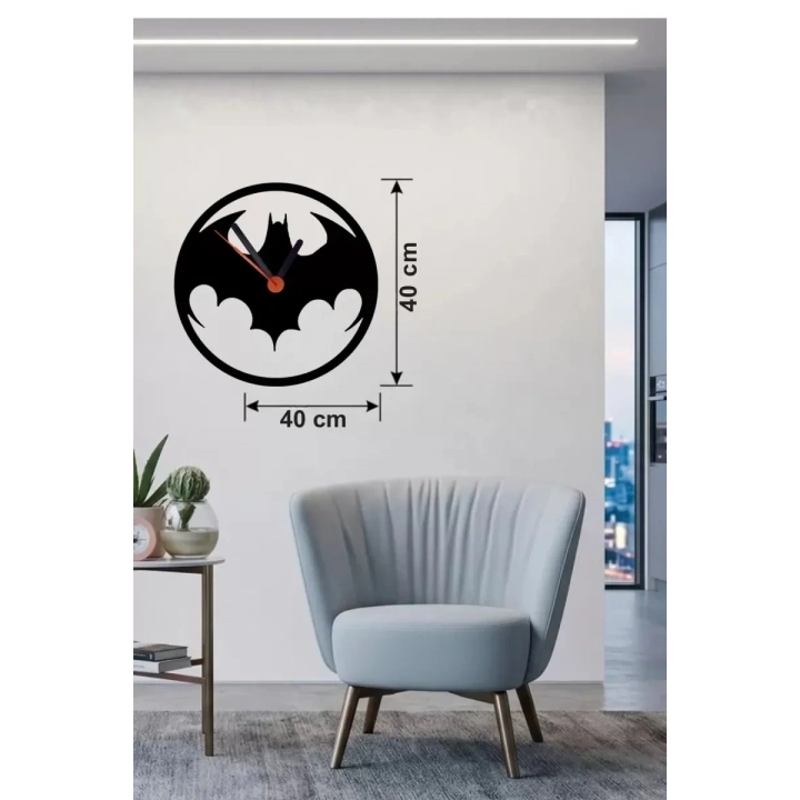 Mey İthalat® Batman Yarasa Logolu Ahşap Duvar Saati - 40x40 cm Dekoratif DC Temalı
