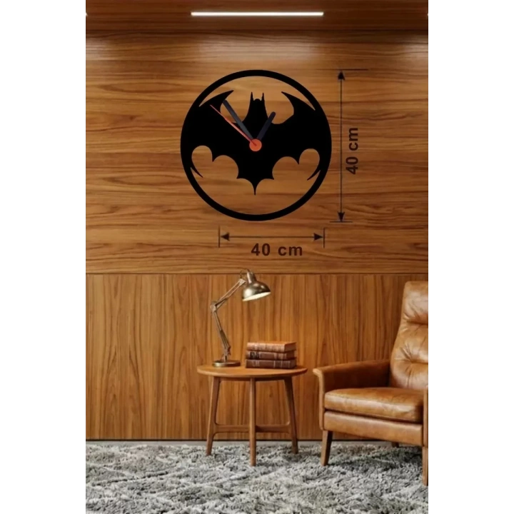Mey İthalat® Batman Yarasa Logolu Ahşap Duvar Saati - 40x40 cm Dekoratif DC Temalı