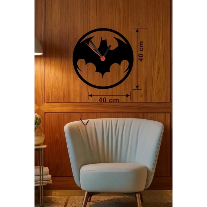 Mey İthalat® Batman Yarasa Logolu Ahşap Duvar Saati - 40x40 cm Dekoratif DC Temalı