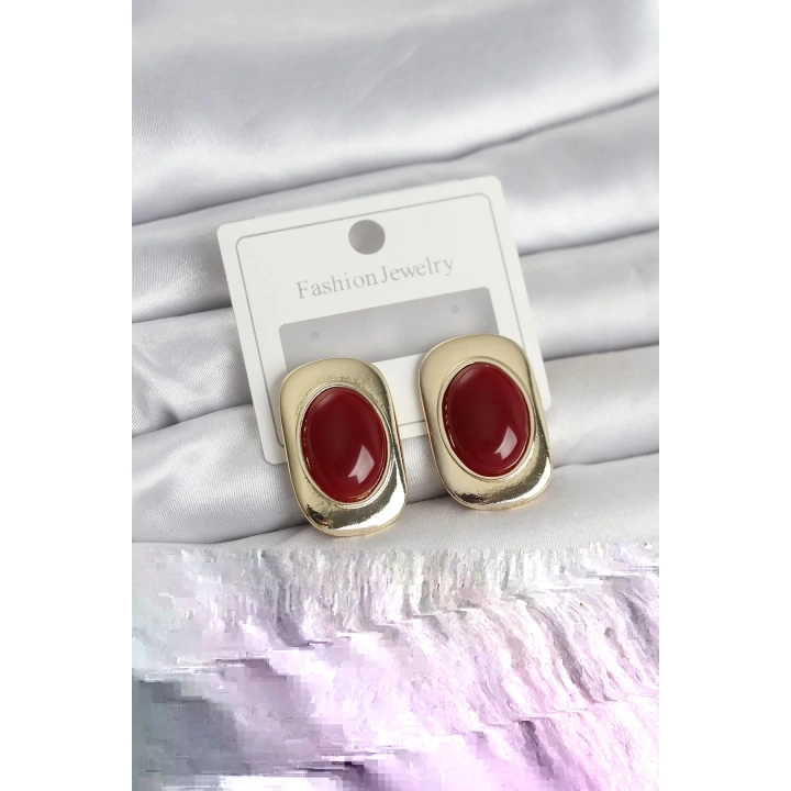 Mey İthalat® Bordo Renk Kare Model Vintage Kadın Küpe