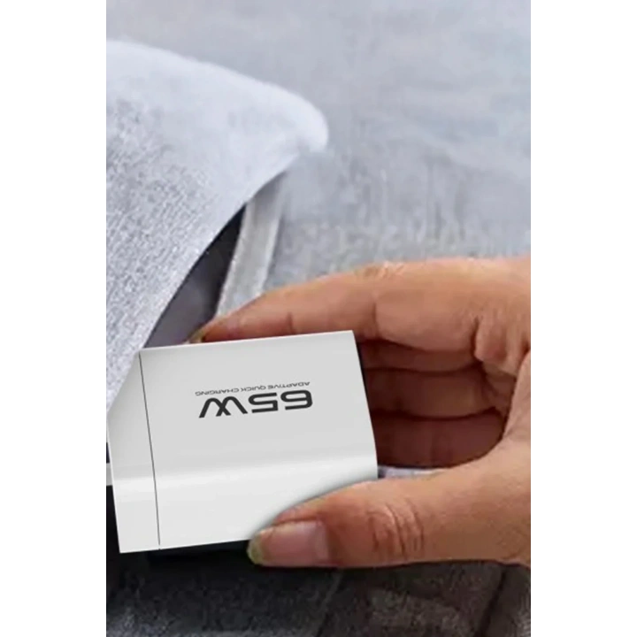 Mey İthalat®  C99Q 65W PD Destekli Type-C ve USB Çift Çıkışlı Hızlı Şarj Adaptörü - Beyaz