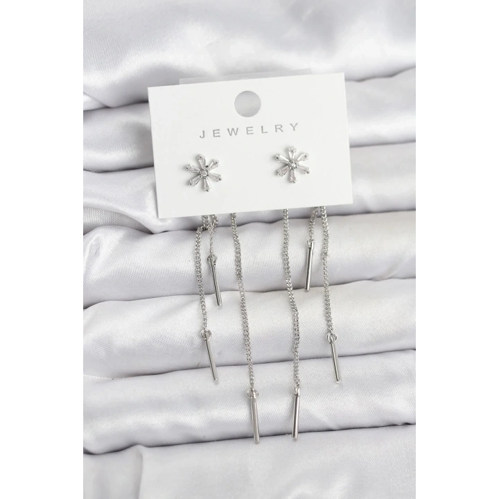 Mey İthalat® Çiçek Model Gümüş Pirinç Sallantılı Kadın Küpe