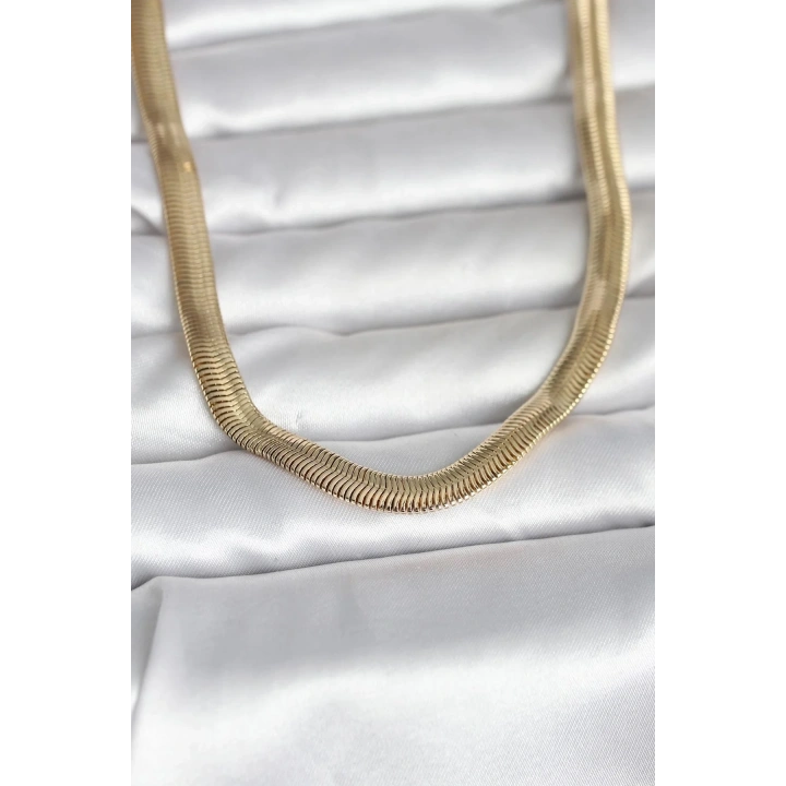 Mey İthalat® CM 14K Gold Renk Kalın Yassı Yılan Zincir Model 45 cm Kadın Kolye