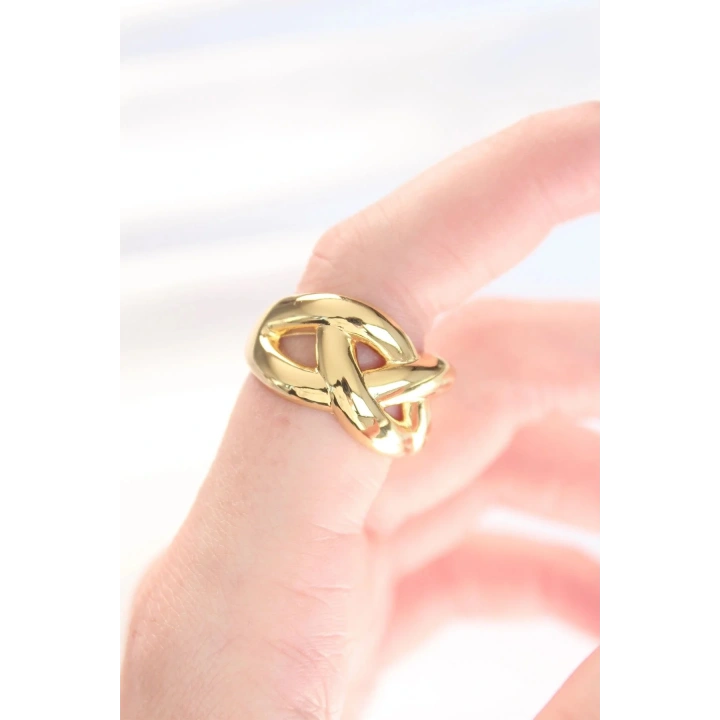 Mey İthalat® Düğüm Model Gold Renk Ayarlanabilir Yüzük