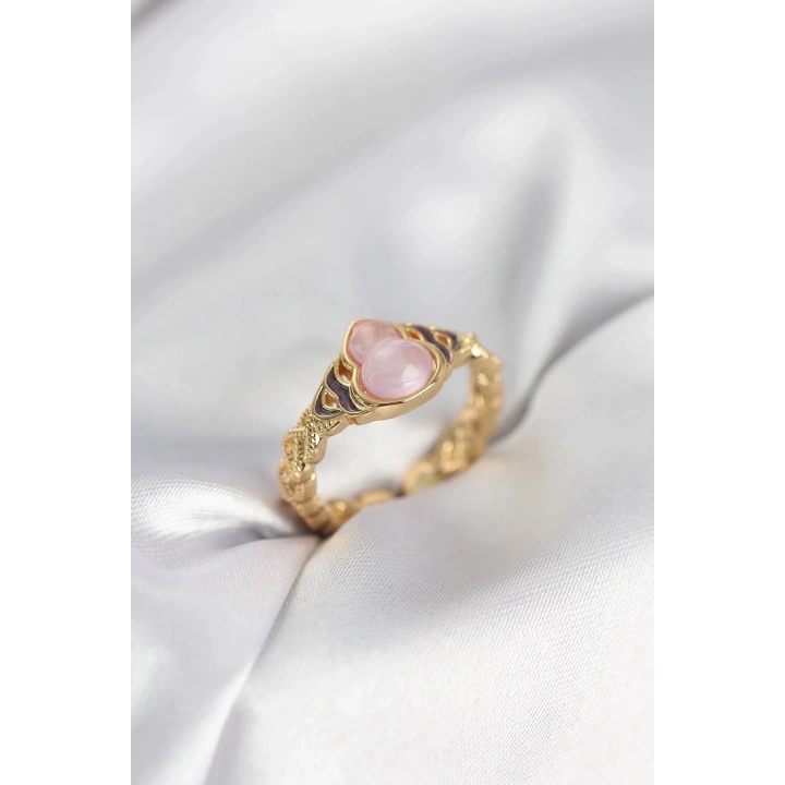 Mey İthalat® Gold Renk Pembe Damla Model Kadın Yüzük