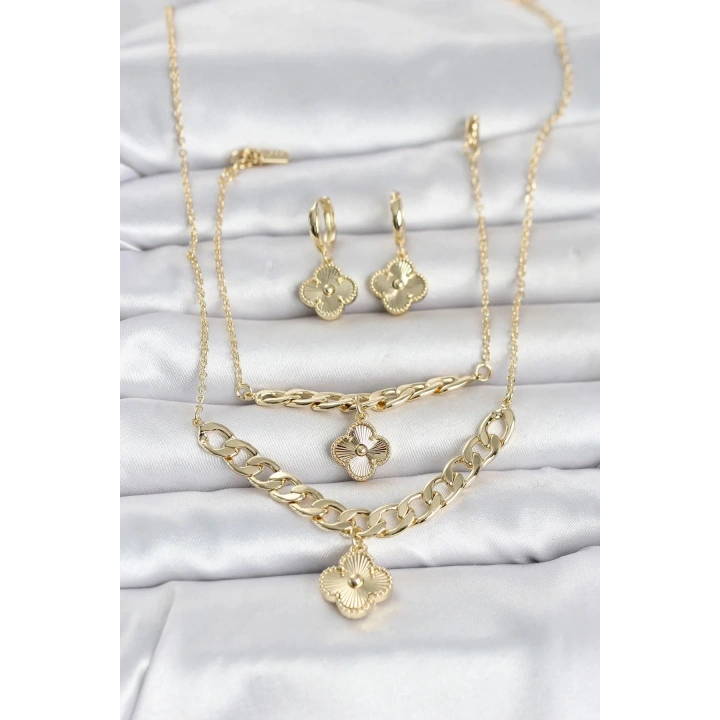 Mey İthalat® Gold Renk Pirinç Kolye Bileklik ve Küpe Seti
