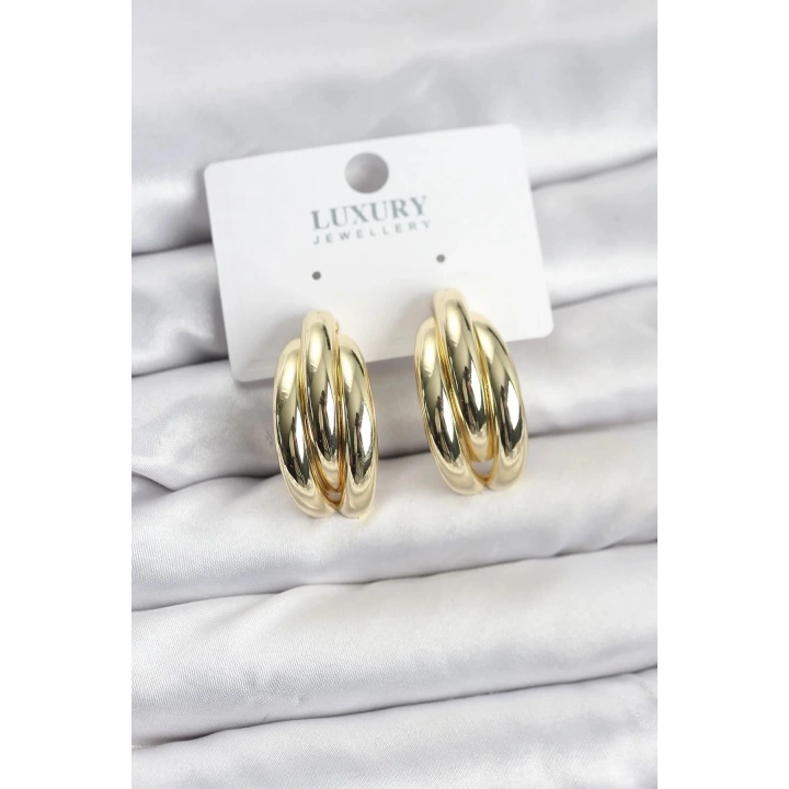 Mey İthalat® Gold Renk Pirinç Yarım Halka Model Kadın Küpe