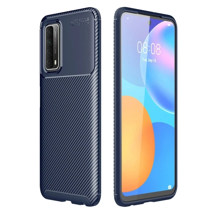 Mey İthalat®  Huawei P Smart 2021 Kılıf Auto Focus Karbon Kapak - Lacivert