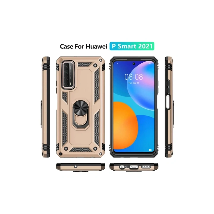 Mey İthalat®  Huawei P Smart 2021 Kılıf Sofya Yüzüklü Silikon Kapak - Gold