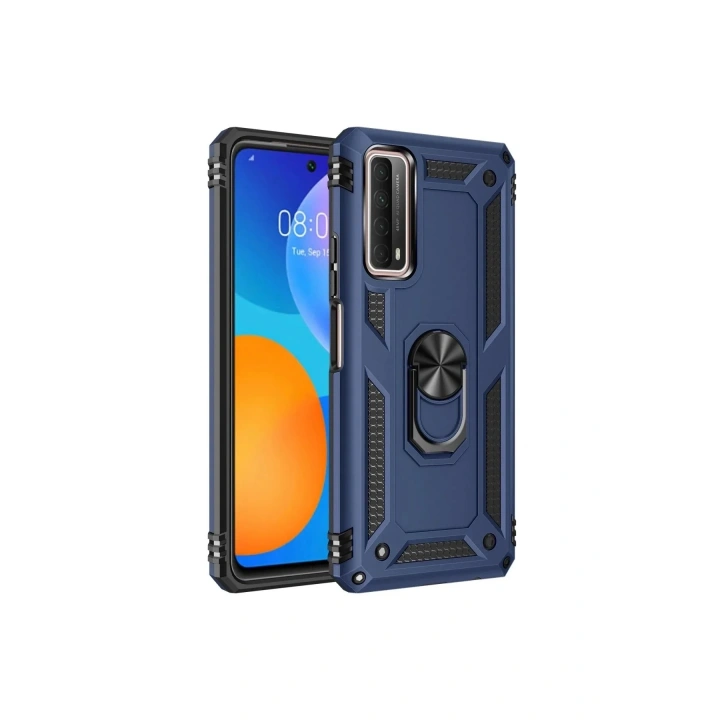 Mey İthalat®  Huawei P Smart 2021 Kılıf Sofya Yüzüklü Silikon Kapak - Lacivert