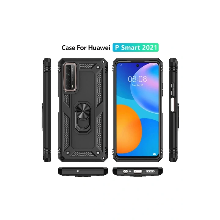 Mey İthalat®  Huawei P Smart 2021 Kılıf Sofya Yüzüklü Silikon Kapak - Siyah