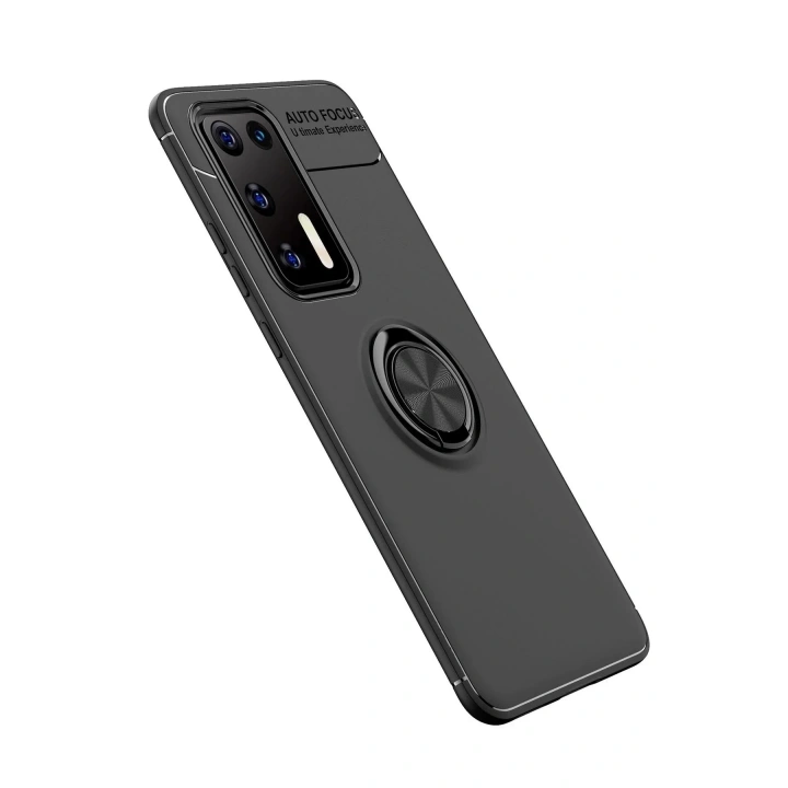 Mey İthalat®  Huawei P40 Kılıf Range Yüzüklü Silikon - Siyah