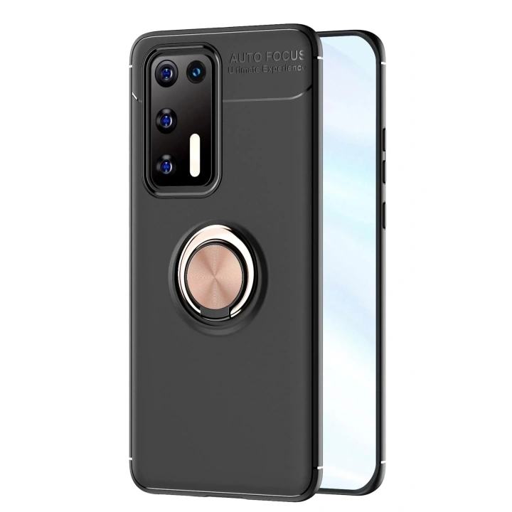 Mey İthalat®  Huawei P40 Kılıf Range Yüzüklü Silikon - Siyah-Gold