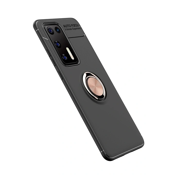 Mey İthalat®  Huawei P40 Kılıf Range Yüzüklü Silikon - Siyah-Gold