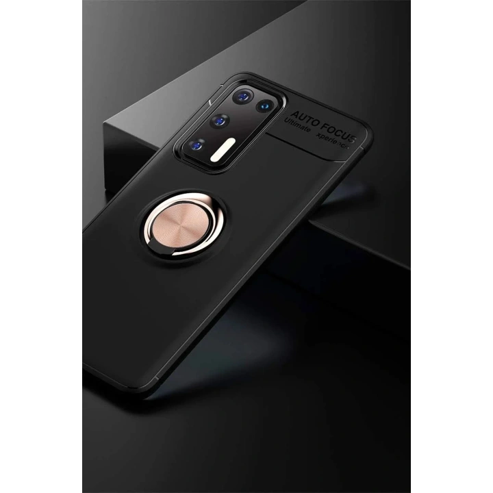 Mey İthalat®  Huawei P40 Kılıf Range Yüzüklü Silikon - Siyah-Gold