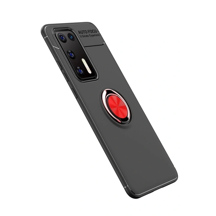 Mey İthalat®  Huawei P40 Kılıf Range Yüzüklü Silikon - Siyah-Kırmızı