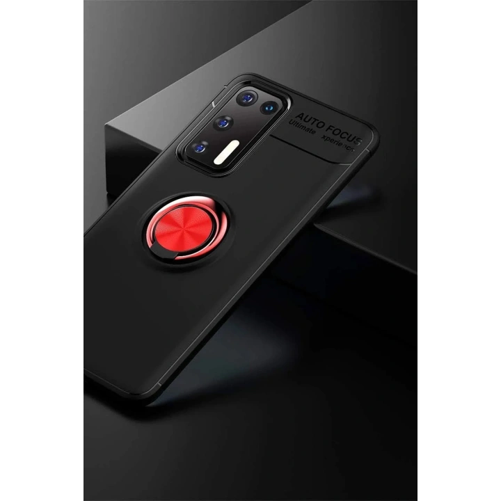 Mey İthalat®  Huawei P40 Kılıf Range Yüzüklü Silikon - Siyah-Kırmızı