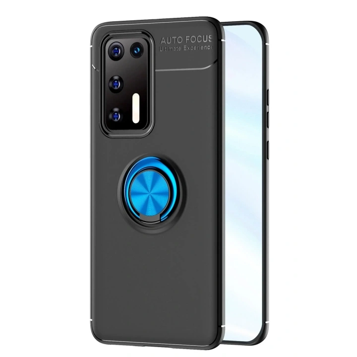 Mey İthalat®  Huawei P40 Kılıf Range Yüzüklü Silikon - Siyah-Mavi