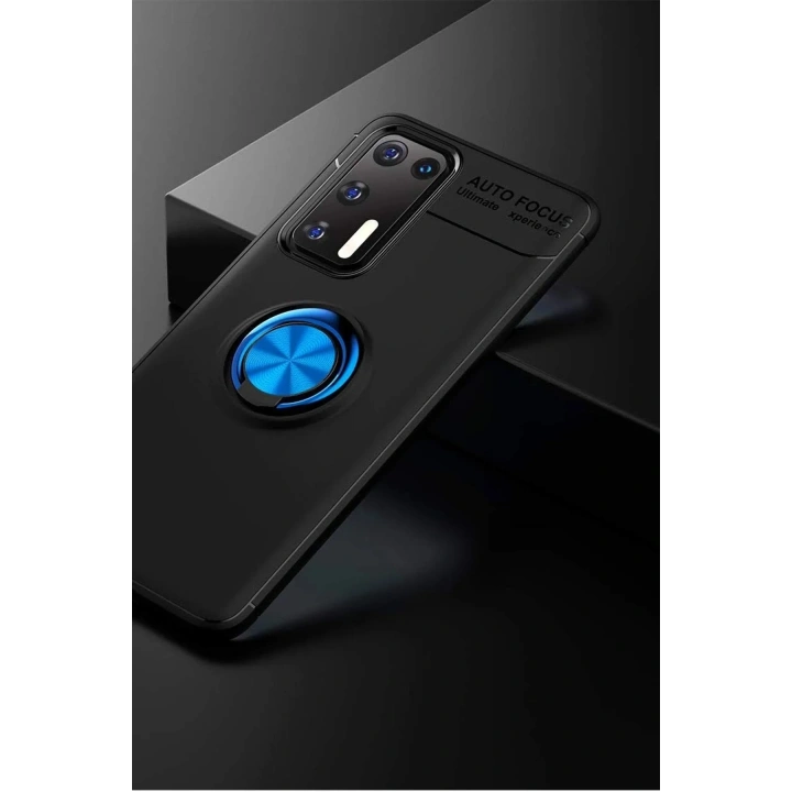 Mey İthalat®  Huawei P40 Kılıf Range Yüzüklü Silikon - Siyah-Mavi