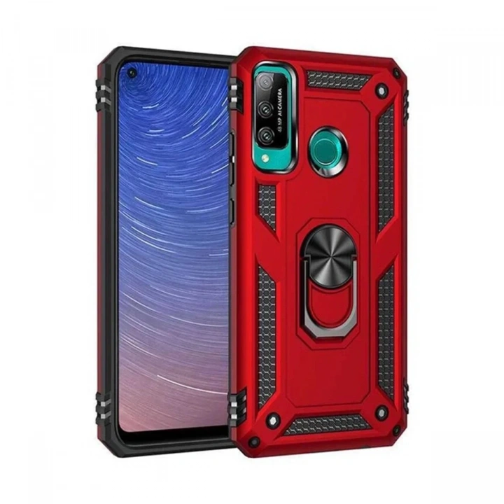 Mey İthalat®  Huawei P40 Lite E Kılıf Sofya Yüzüklü Silikon Kapak - Kırmızı