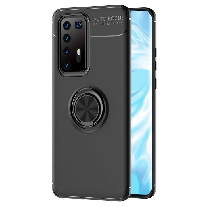 Mey İthalat®  Huawei P40 Pro Kılıf Range Yüzüklü Silikon - Siyah