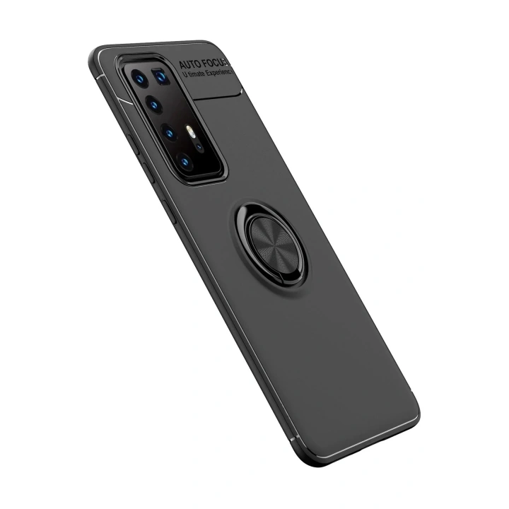 Mey İthalat®  Huawei P40 Pro Kılıf Range Yüzüklü Silikon - Siyah