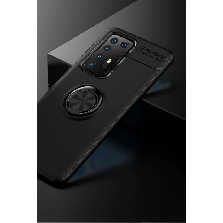 Mey İthalat®  Huawei P40 Pro Kılıf Range Yüzüklü Silikon - Siyah