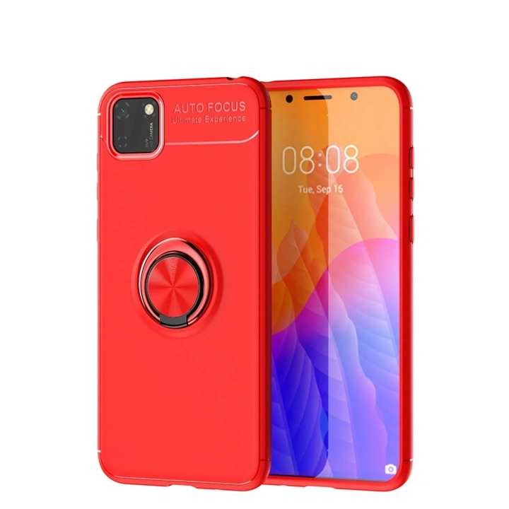 Mey İthalat®  Huawei Y5P Kılıf Range Yüzüklü Silikon - Kırmızı