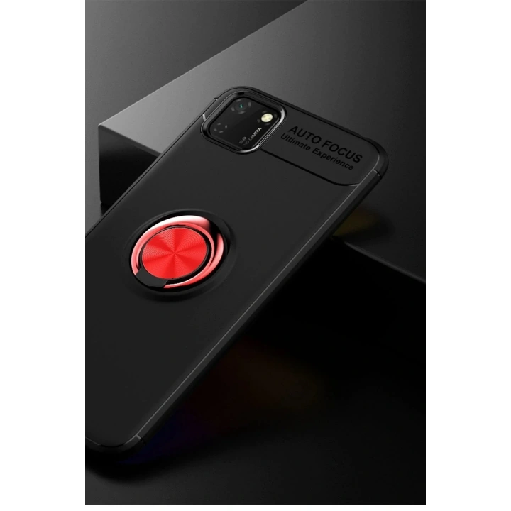Mey İthalat®  Huawei Y5P Kılıf Range Yüzüklü Silikon - Siyah-Kırmızı